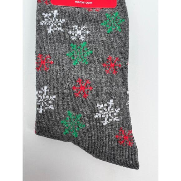 Charter Club Women's Holiday Crew Socks - Santa and Snowflakes on Grey Socks - Picture 5 of 6